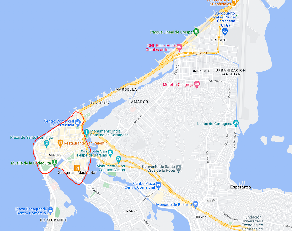 Map of Cartagena's old city
